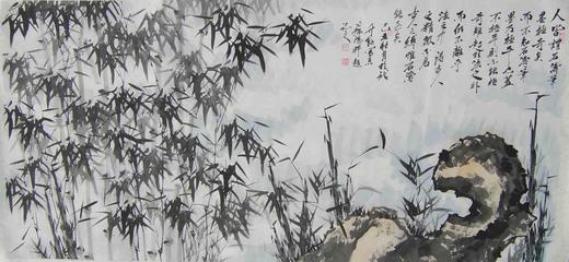 南京花鳥畫協會理事何飛鴻繪六尺整張竹石圖取自本人真跡假一倍十 低價拍只為宣傳